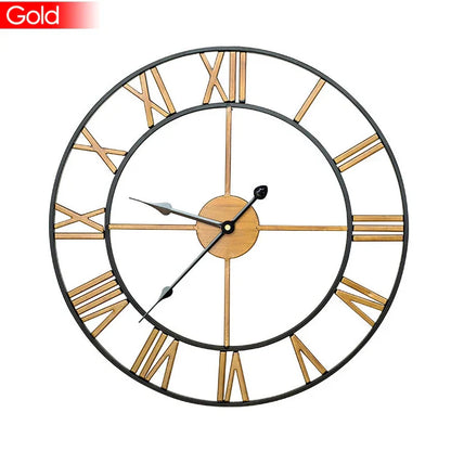 Modern 3D Large Retro Metal Wall Clock – Nordic Roman Numerals Design