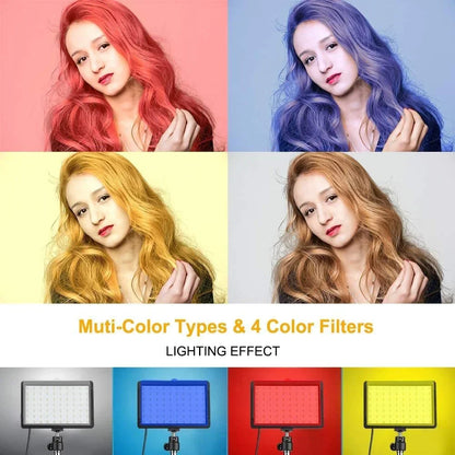 Zestaw oświetlenia LED do wideo i fotografii – z statywem i filtrami RGB