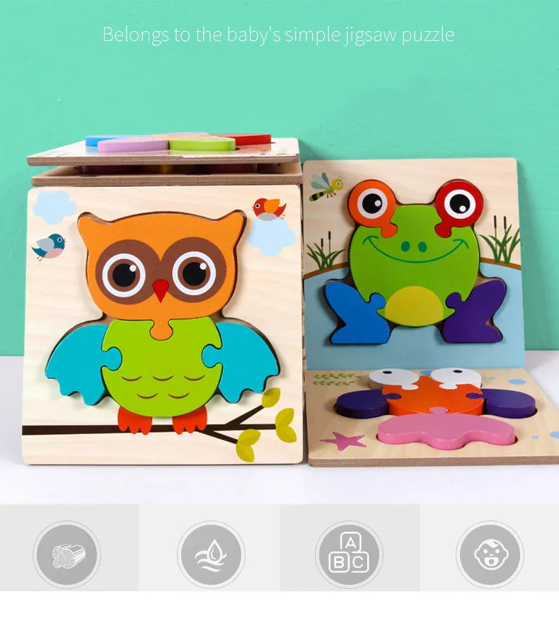 3D Wooden Cartoon Animal & Traffic Puzzle – Early Learning Educational Toy