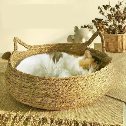 Nid pour chat en rotin tressé à la main – Confortable et respirant pour toutes les saisons
