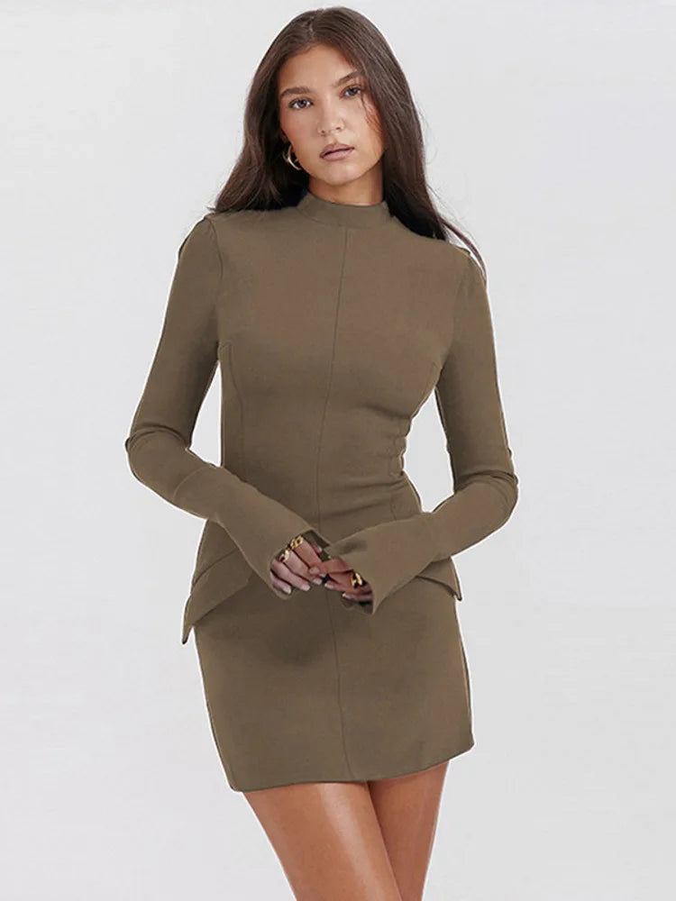 Two Pocket Sexy Long Sleeve Bodycon Club Party Dress