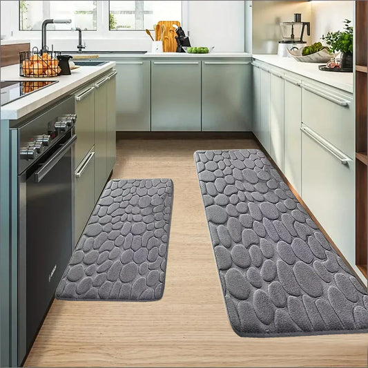 Chic Cobblestone Design Kitchen Mat – Soft, Washable & Anti-Skid