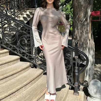 Satin Slim Long Sleeve Elegant Luxury Autumn Party Dress