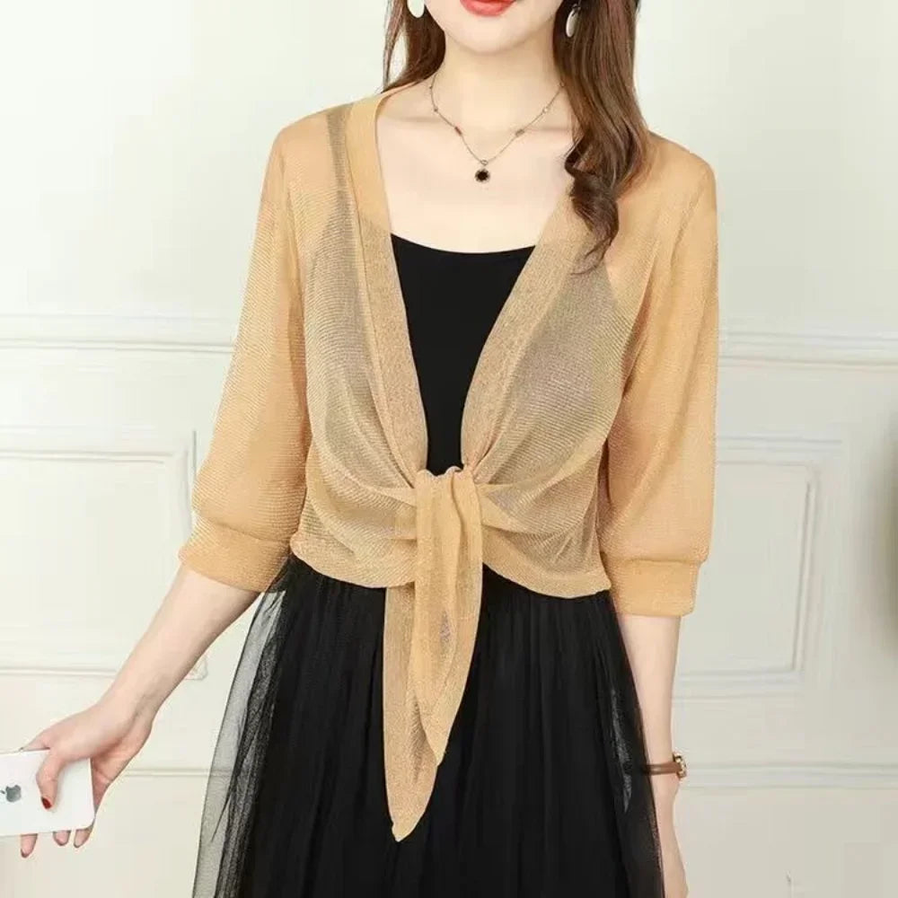 Half Sleeve Lightweight Jacket See-through Loose Blouse