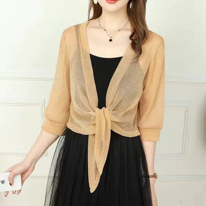 Half Sleeve Lightweight Jacket See-through Loose Blouse