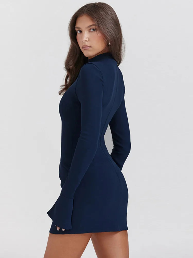 Two Pocket Sexy Long Sleeve Bodycon Club Party Dress