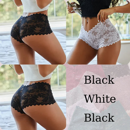 3PCS Sexy Floral Lace Panties Women Briefs Low Waist Soft Lingerie