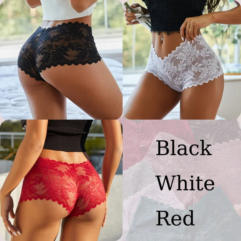 3PCS Sexy Floral Lace Panties Women Briefs Low Waist Soft Lingerie