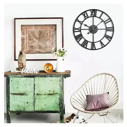 Modern 3D Large Retro Metal Wall Clock – Nordic Roman Numerals Design