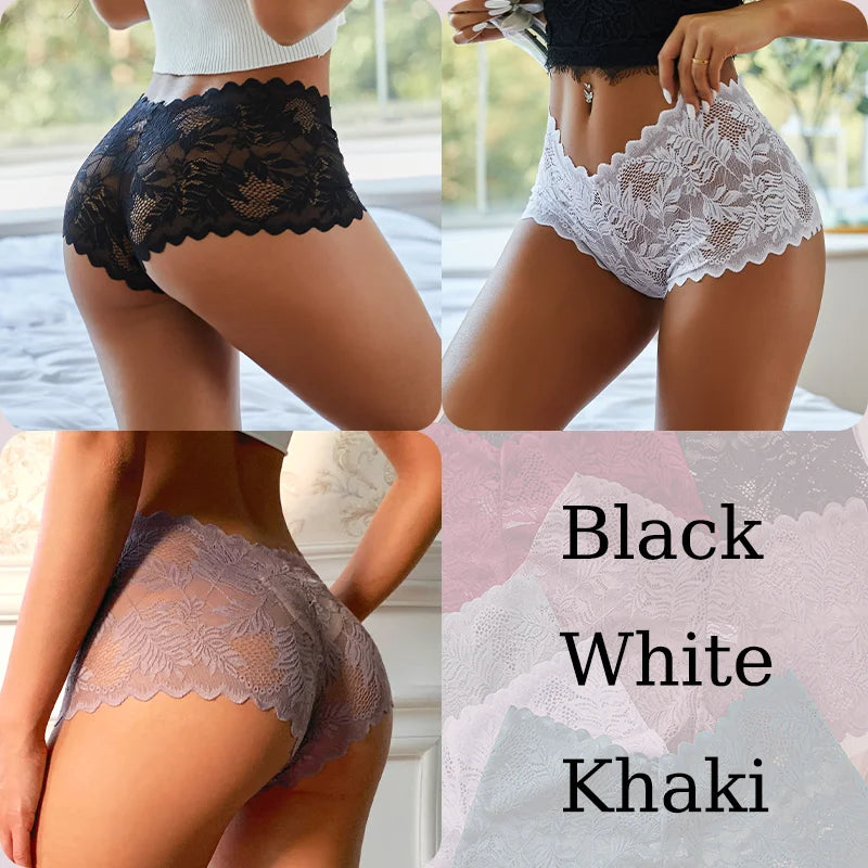 3PCS Sexy Floral Lace Panties Women Briefs Low Waist Soft Lingerie