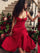 Elegant  A Line Midi Dress Sexy Spaghetti Strap Lace Up Red Holiday Party Dresses