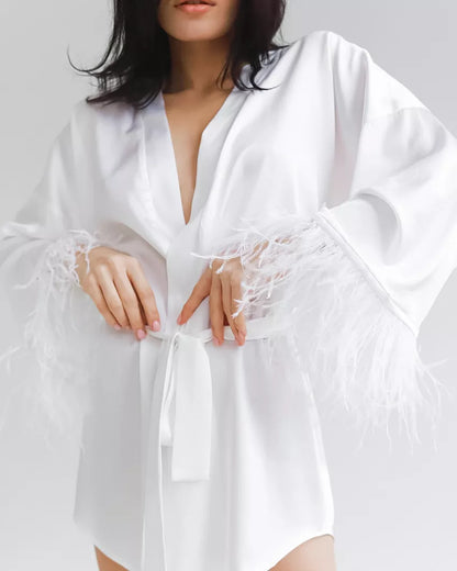 Long Sleeve Loose Peignoirs Bathrobes Satin Sexy Mini Dress