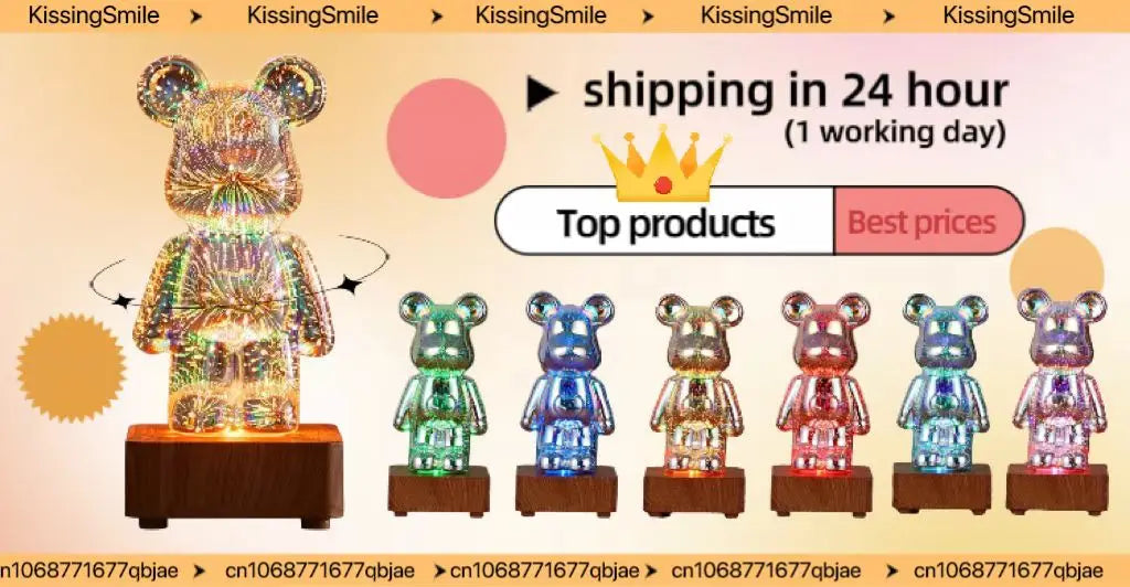 3D Fireworks Bear LED Night Light – Colorful Ambient Lamp