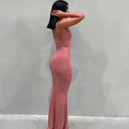 Satin Sleeveless Elegant Sexy Backless Birthday Party Club Sundress