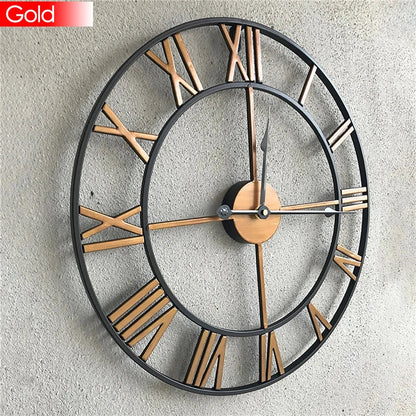 Modern 3D Large Retro Metal Wall Clock – Nordic Roman Numerals Design