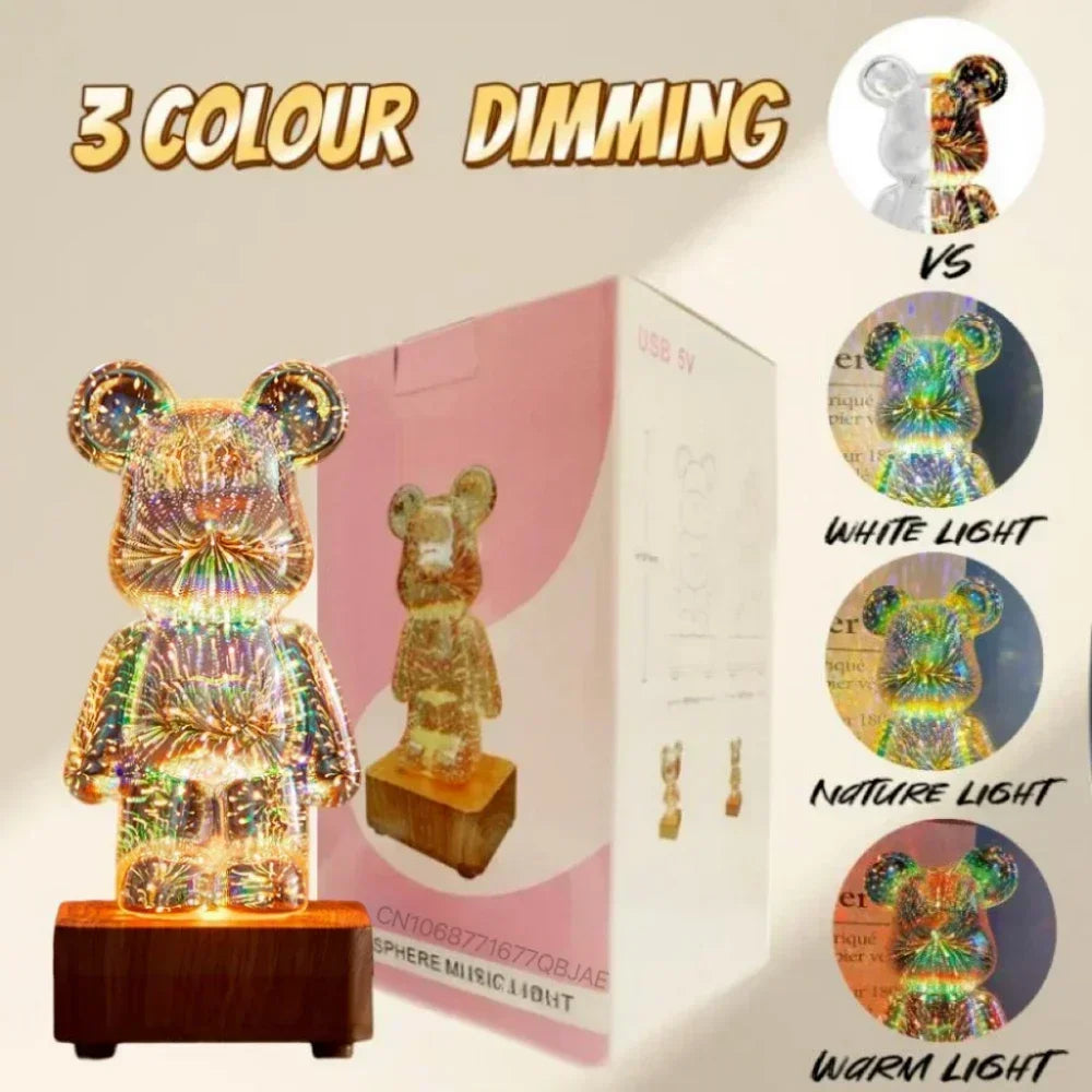 3D Fireworks Bear LED Night Light – Colorful Ambient Lamp