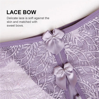 Erotic Sexy Open Lace Panties Transparent Bow Low Waist Underpants Lingerie