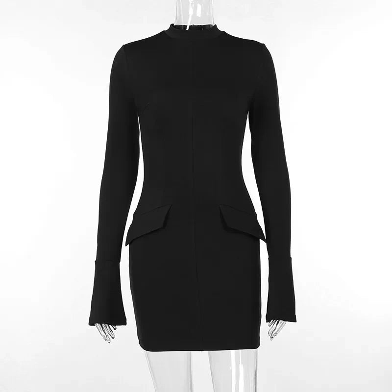 Two Pocket Sexy Long Sleeve Bodycon Club Party Dress