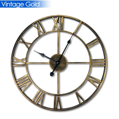 Modern 3D Large Retro Metal Wall Clock – Nordic Roman Numerals Design