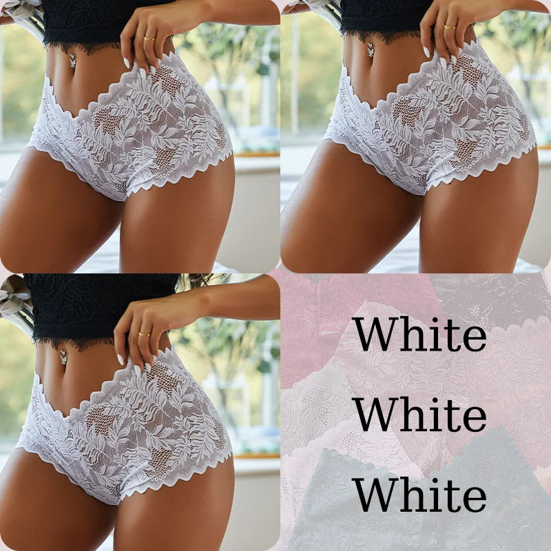 3PCS Sexy Floral Lace Panties Women Briefs Low Waist Soft Lingerie