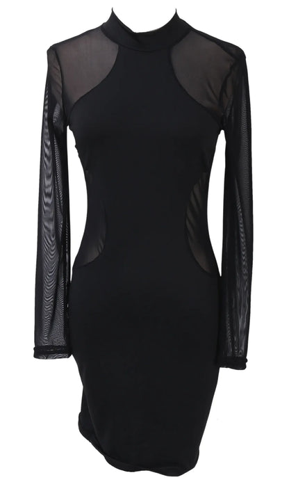 Evening Party Cocktail Dress Transparent Long Sleeve Clubwear Dress
