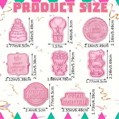 8-Piece Happy Birthday Cookie Cutter Set – Pressable Cartoon Biscuit Molds