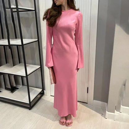 Satin Slim Long Sleeve Elegant Luxury Autumn Party Dress