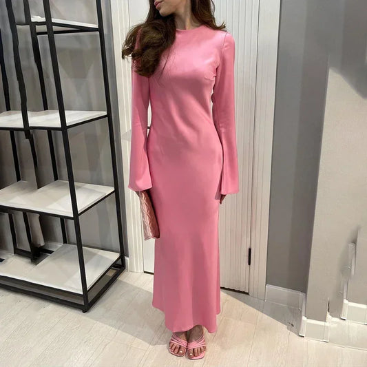 Satin Slim Long Sleeve Elegant Luxury Autumn Party Dress