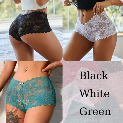 3PCS Sexy Floral Lace Panties Women Briefs Low Waist Soft Lingerie