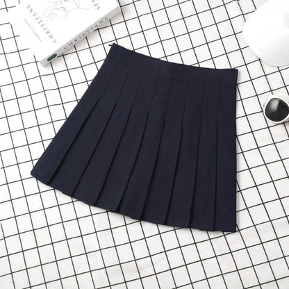 High Waist Harajuku Korean Style Black Mini Pleated Skirt