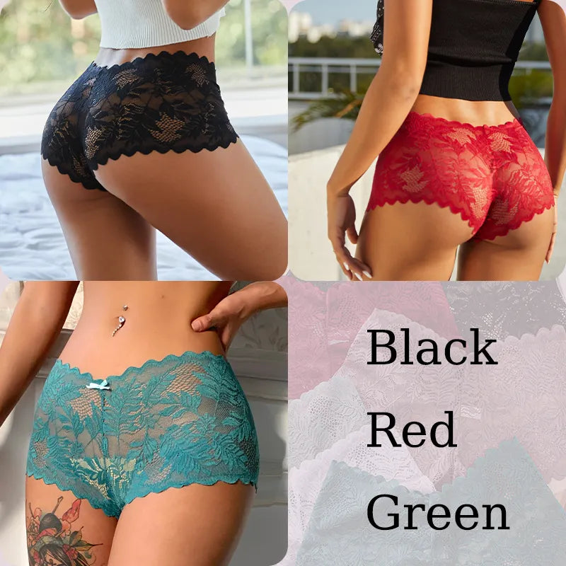 3PCS Sexy Floral Lace Panties Women Briefs Low Waist Soft Lingerie