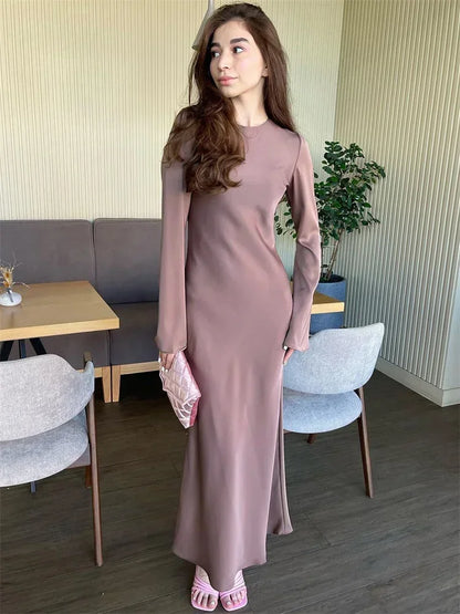 Satin Slim Long Sleeve Elegant Luxury Autumn Party Dress