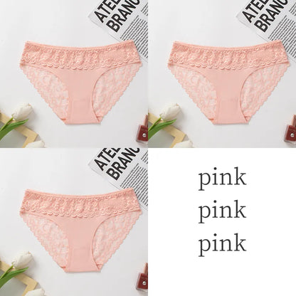 3PCS/Set Women's Panties Lace Silk Satin Underwear Sexy Lingerie Underpants