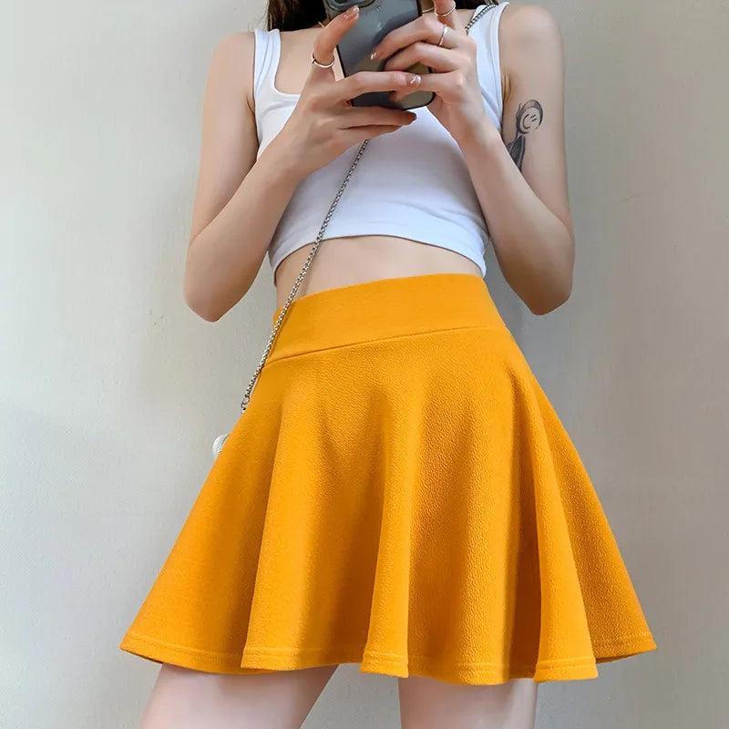 Summer Women's Skirts Fashion Sexy Mini Elastic Pleated Sun Skirts