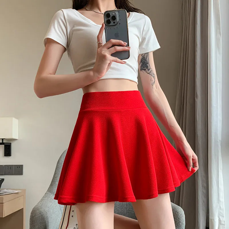 Summer Women's Skirts Fashion Sexy Mini Elastic Pleated Sun Skirts