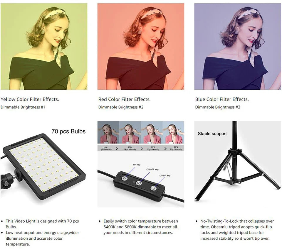 Zestaw oświetlenia LED do wideo i fotografii – z statywem i filtrami RGB