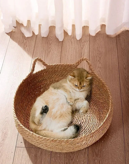 Nid pour chat en rotin tressé à la main – Confortable et respirant pour toutes les saisons