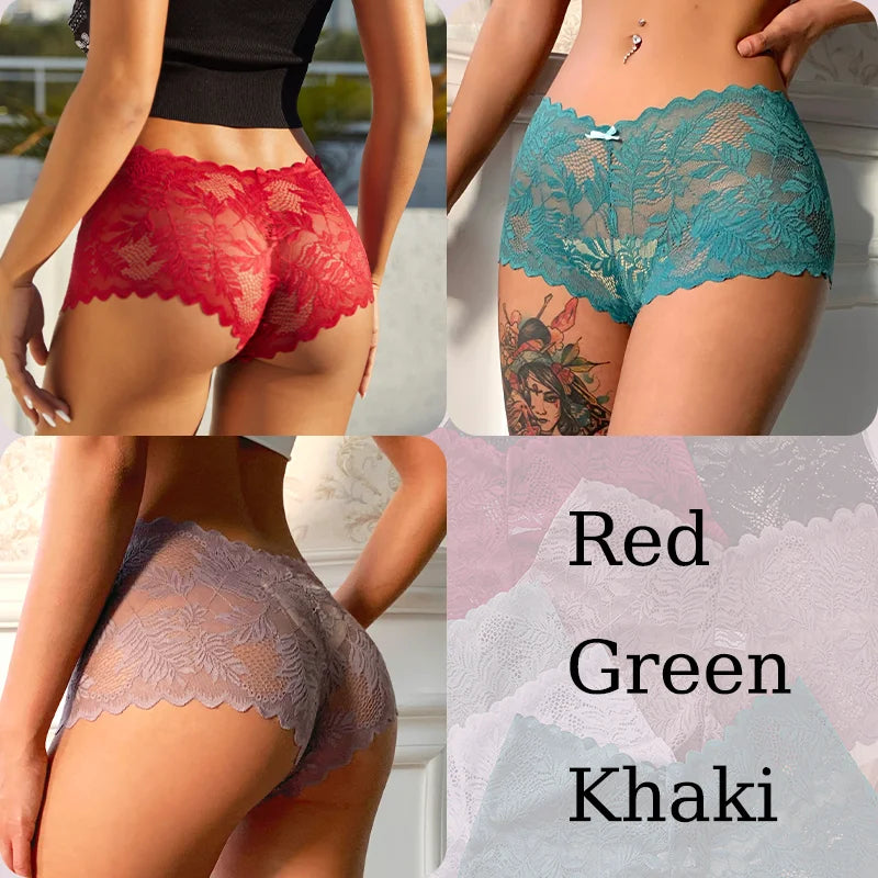 3PCS Sexy Floral Lace Panties Women Briefs Low Waist Soft Lingerie