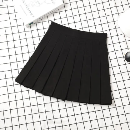 High Waist Harajuku Korean Style Black Mini Pleated Skirt