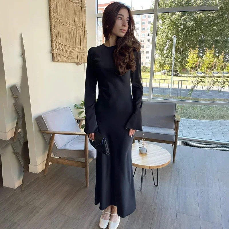 Satin Slim Long Sleeve Elegant Luxury Autumn Party Dress