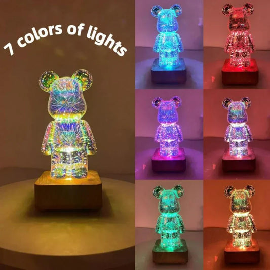 3D Fireworks Bear LED Night Light – Colorful Ambient Lamp
