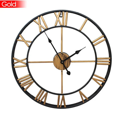 Modern 3D Large Retro Metal Wall Clock – Nordic Roman Numerals Design
