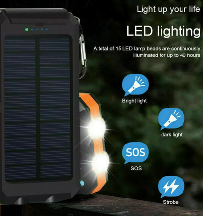 Solkraftbank – 500000mAh bärbar vattentät utomhusladdare med dubbla USB och LED-lampa