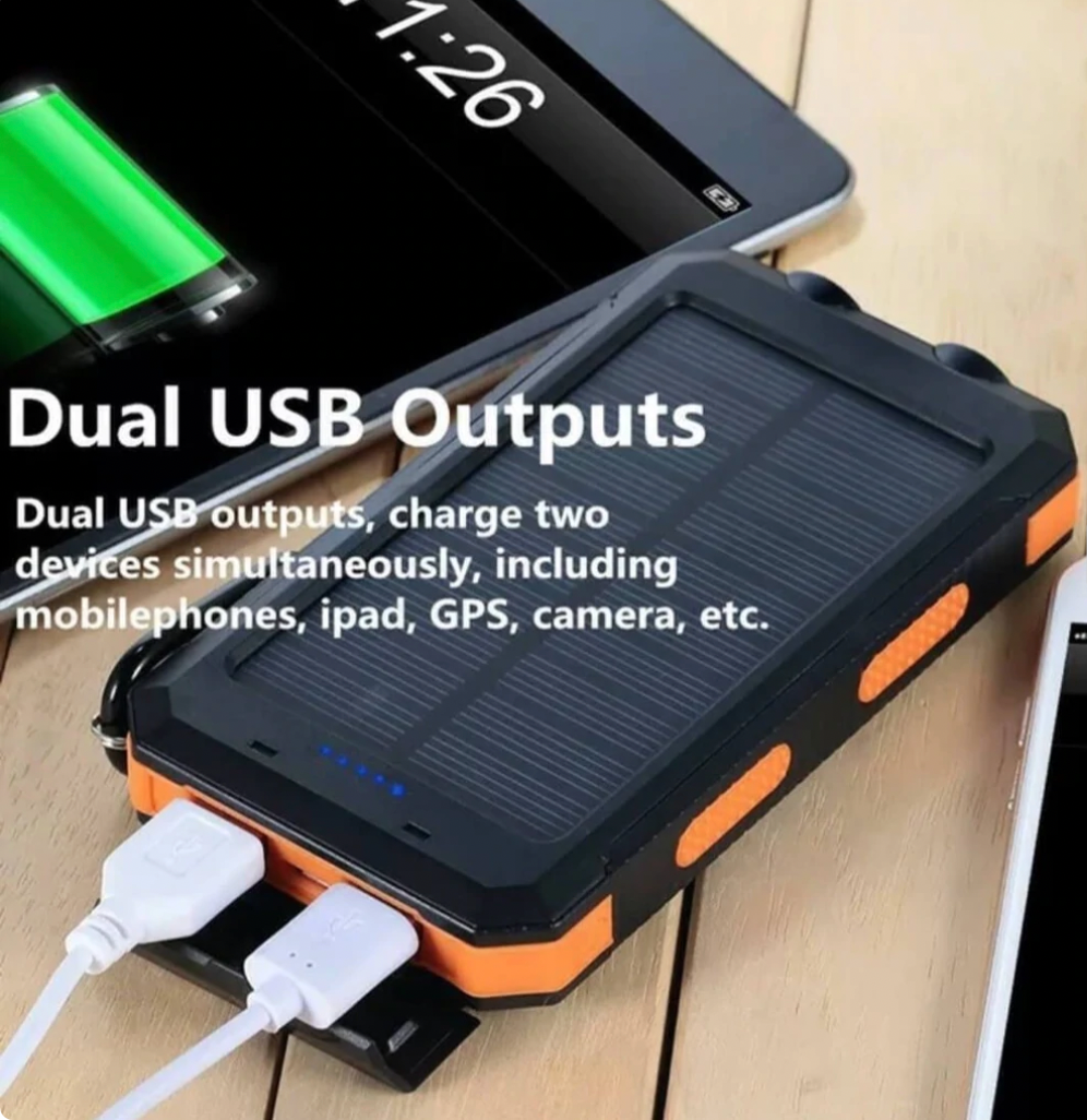 Solkraftbank – 500000mAh bärbar vattentät utomhusladdare med dubbla USB och LED-lampa