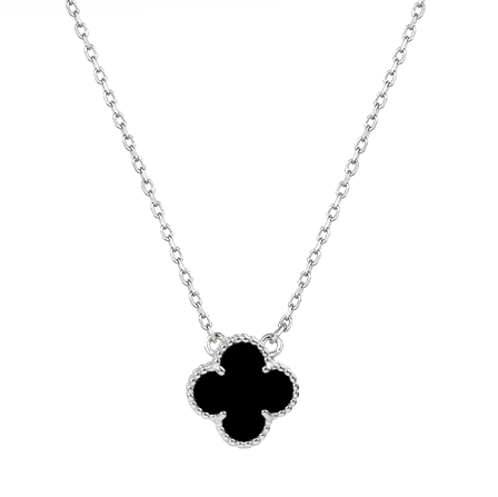 Sterling Silver Clover Black Silver Necklace