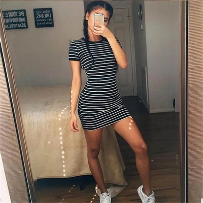 Round Neck Enough Stock Short-sleeved Mini Dress