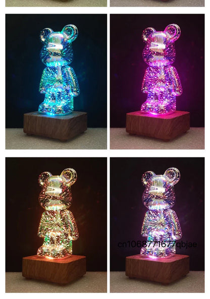 3D Fireworks Bear LED Night Light – Colorful Ambient Lamp