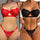 Floral Exotic Sheer Half Cup Bra Panty Lingerie Set Fashion Sexy Underwear