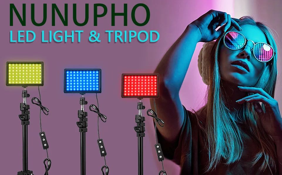 Zestaw oświetlenia LED do wideo i fotografii – z statywem i filtrami RGB