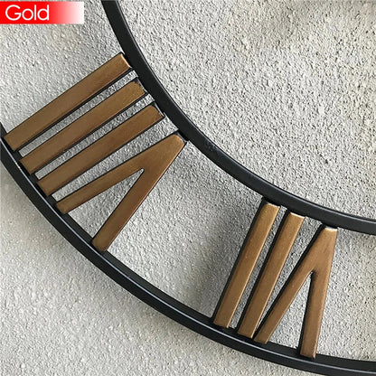 Modern 3D Large Retro Metal Wall Clock – Nordic Roman Numerals Design